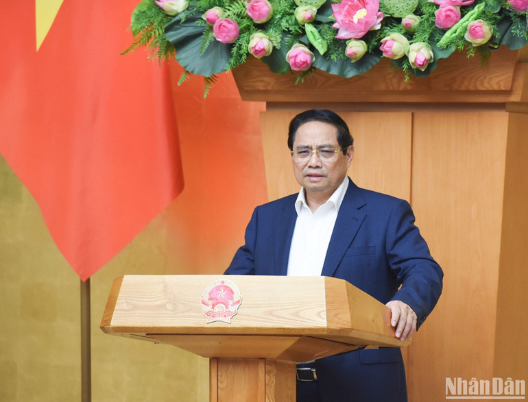 Thủ tướng Phạm Minh Chính phát biểu ý kiến tại phiên họp. (Ảnh: TRẦN HẢI)