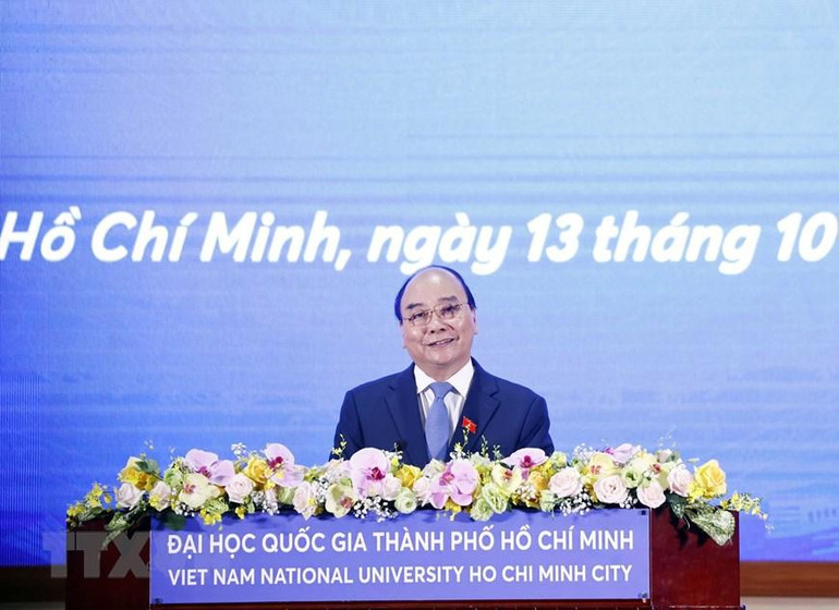 Chủ tịch nước Nguyễn Xuân Phúc phát biểu tại buổi lễ. (Ảnh: Thống Nhất/TTXVN)