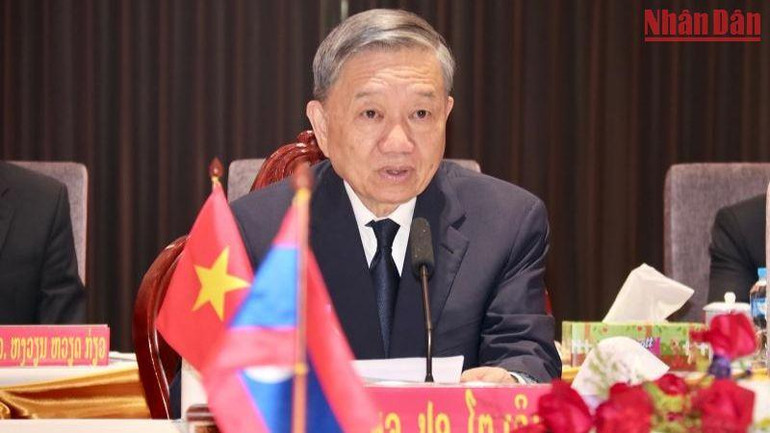 Bộ trưởng Công an Tô Lâm phát biểu ý kiến tại Hội đàm. (Ảnh: Trịnh Quốc Dũng)