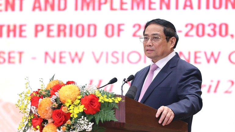 Thủ tướng Phạm Minh Chính phát biểu tại hội nghị. Thủ tướng Phạm Minh Chính phát biểu tại hội nghị.