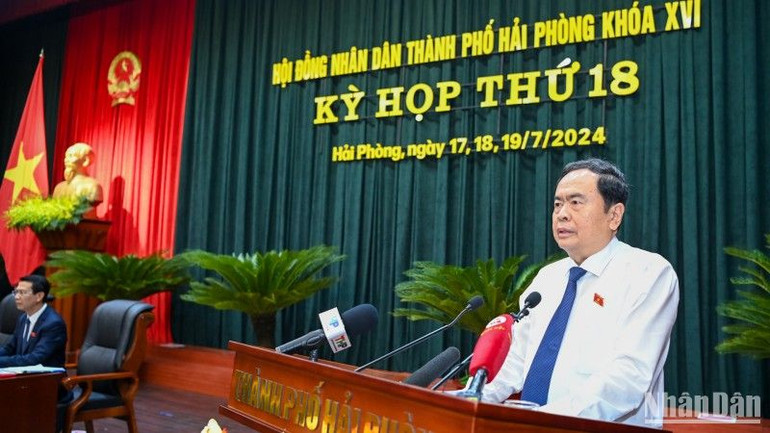 Chủ tịch Quốc hội Trần Thanh Mẫn phát biểu chỉ đạo tại Kỳ họp. (Ảnh; DUY LINH)