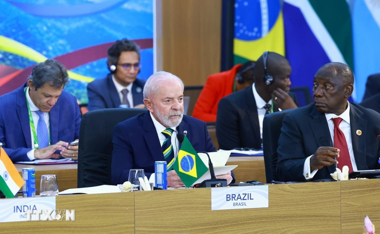 Tổng thống Cộng hòa Liên bang Brazil, Chủ tịch G20 năm 2024 Luiz Inácio Lula da Silva phát biểu. (Ảnh: Dương Giang/TTXVN) Tổng thống Cộng hòa Liên bang Brazil, Chủ tịch G20 năm 2024 Luiz Inácio Lula da Silva phát biểu. (Ảnh: Dương Giang/TTXVN)