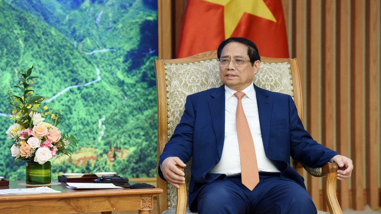 Thủ tướng Phạm Minh Chính phát biểu tại buổi tiếp ông Takebe Tsutomu, Cố vấn Đặc biệt Liên minh Nghị sĩ hữu nghị Nhật-Việt.