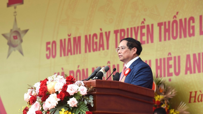 Thủ tướng Phạm Minh Chính phát biểu ý kiến tại Lễ kỷ niệm. (Ảnh: Trần Hải)