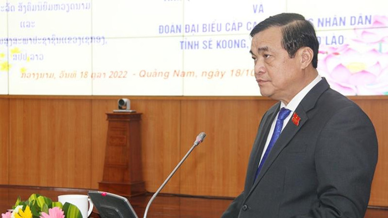 Đồng chí Phan Việt Cường, Bí thư Tỉnh ủy, Chủ tịch Hội đồng nhân dân tỉnh Quảng Nam phát biểu tại Hội nghị.