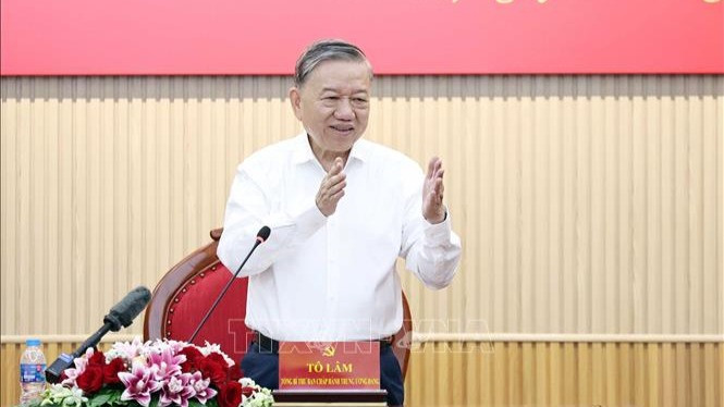 Tổng Bí thư Tô Lâm phát biểu tại buổi làm việc. (Ảnh: Thống Nhất/TTXVN)