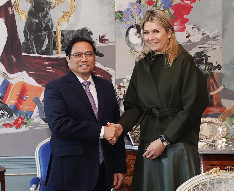 Thủ tướng Phạm Minh Chính có cuộc hội kiến với Hoàng hậu Maxima. (Ảnh: NHẬT BẮC)