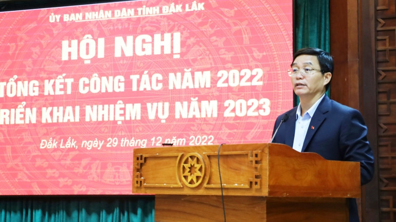 Bí thư Tỉnh ủy Đắk Lắk Nguyễn Đình Trung phát biểu chỉ đạo Hội nghị triển khai nhiệm năm 2023.