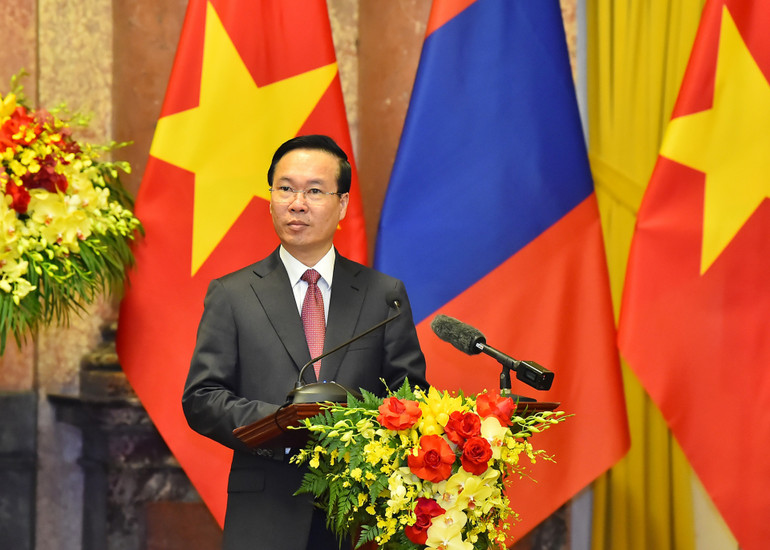 Chủ tịch nước Võ Văn Thưởng phát biểu tại buổi gặp gỡ báo chí.