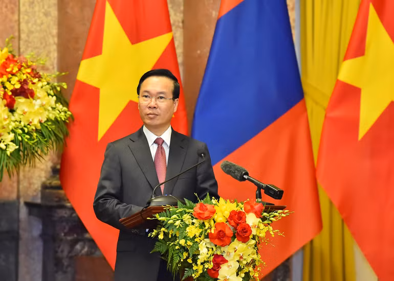 Chủ tịch nước Võ Văn Thưởng phát biểu tại buổi gặp gỡ báo chí.