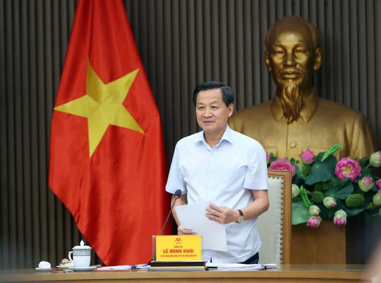 Phó Thủ tướng Lê Minh Khái phát biểu tại cuộc họp. (Ảnh: Quang Thương/VGP)