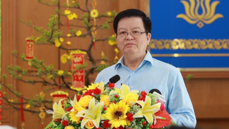 Phó Trưởng Ban Thường trực Ban Tổ chức Trung ương Mai Văn Chính phát biểu chúc Tết Đảng bộ, chính quyền và nhân dân Long An.