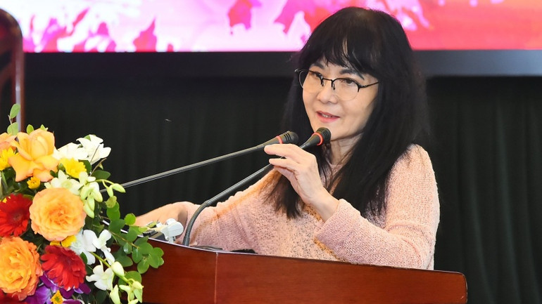 Nhà lý luận, phê bình âm nhạc Nguyễn Thị Minh Châu phát biểu.