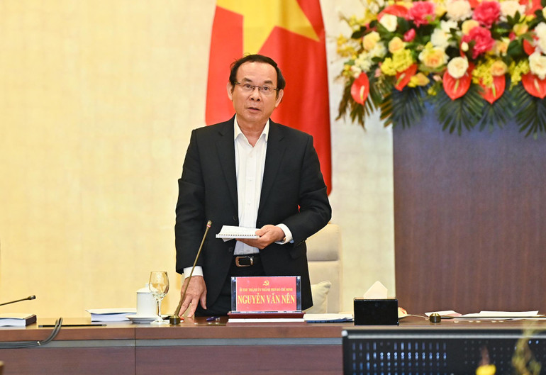 Bí thư Thành ủy Thành phố Hồ Chí Minh Nguyễn Văn Nên phát biểu tại buổi làm việc.