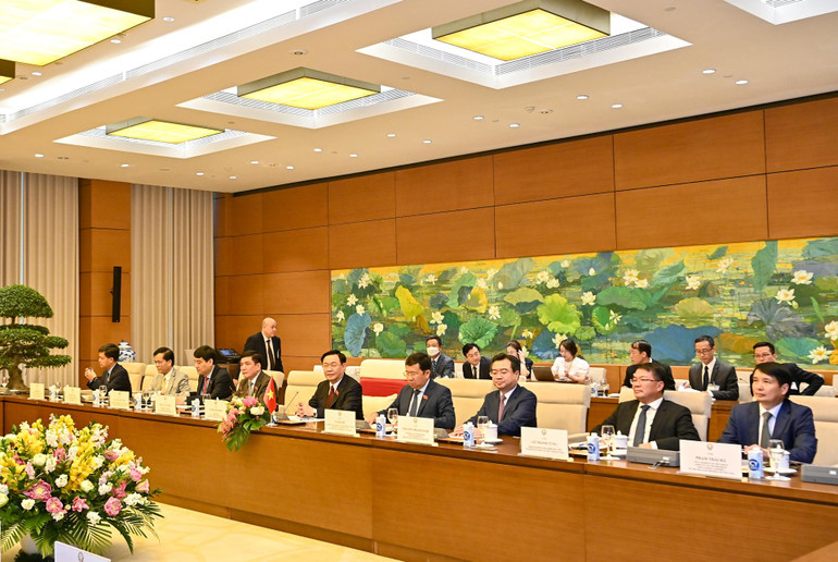 Chủ tịch Quốc hội Vương Đình Huệ và thành viên Đoàn đại biểu Việt Nam tại buổi hội kiến.