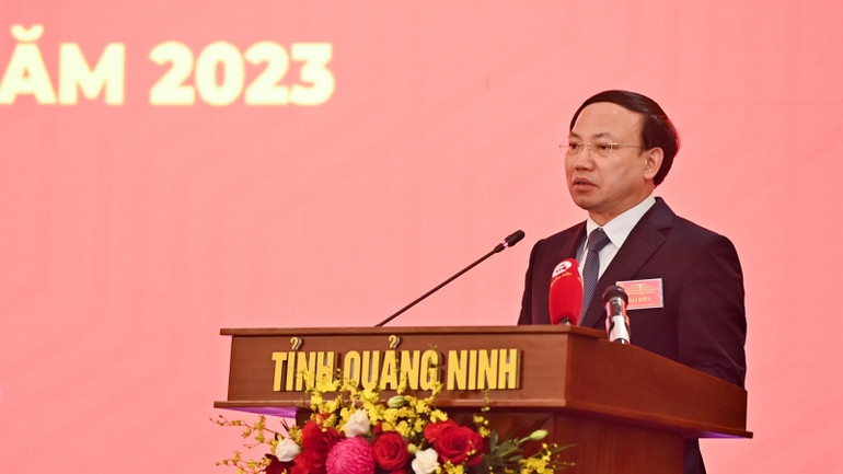 Bí thư Tỉnh ủy Quảng Ninh Nguyễn Xuân Ký phát biểu tại Hội nghị. (Ảnh: Duy Linh)