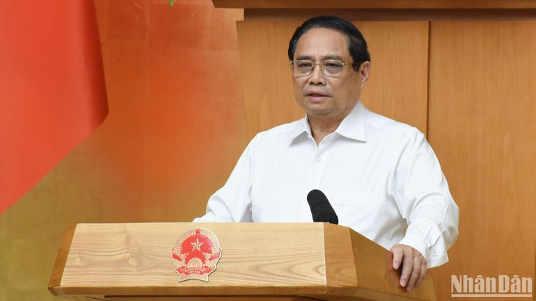Thủ tướng Phạm Minh Chính phát biểu ý kiến tại phiên họp. (Ảnh: Trần Hải)