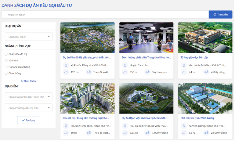 Nhà đầu tư có thể dễ dàng tìm kiếm thông tin về các dự án kêu gọi đầu tư của tỉnh qua Cổng thông tin.