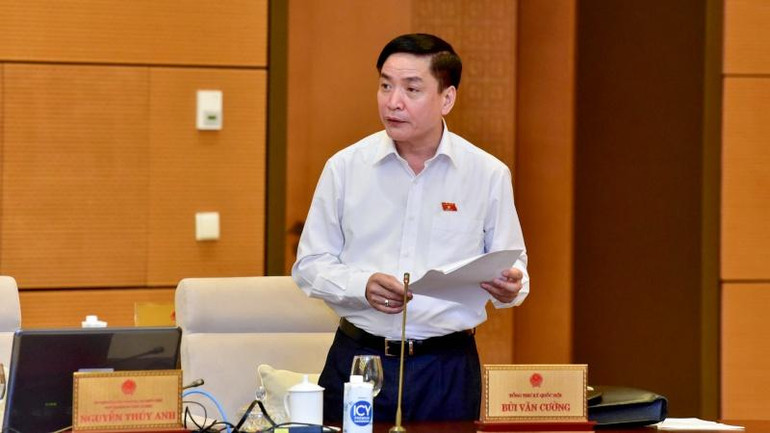 Tổng Thư ký, Chủ nhiệm Văn phòng Quốc hội Bùi Văn Cường phát biểu tại phiên họp. (Ảnh: Duy Linh)