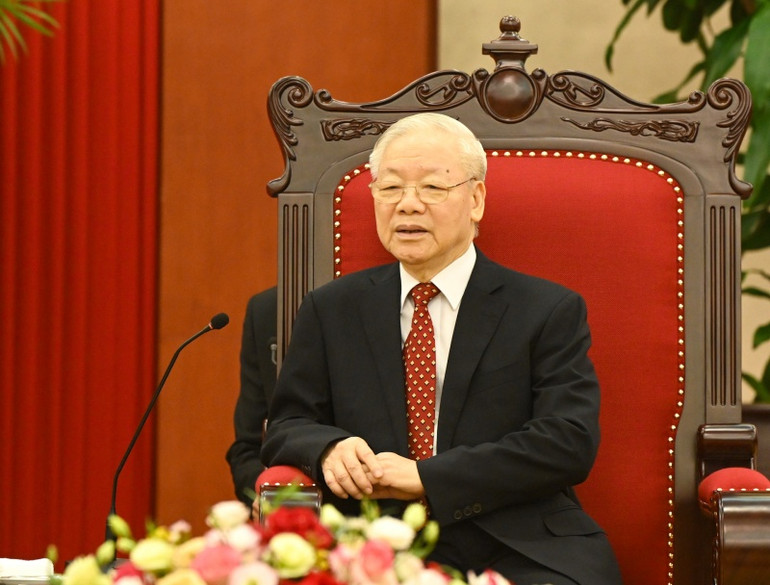 Tổng Bí thư Nguyễn Phú Trọng phát biểu tại buổi tiếp.