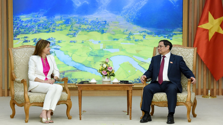 Tại cuộc tiếp, Thủ tướng Chính phủ Phạm Minh Chính hoan nghênh chuyến thăm Việt Nam của Phó Thủ tướng, Bộ trưởng Slovenia Tanja Fajon; đánh giá cao kết quả hội đàm giữa hai Bộ trưởng Ngoại giao, cuộc gặp với Bộ trưởng Công thương Nguyễn Hồng Diên, cũng như Diễn đàn doanh nghiệp Việt Nam-Slovenia, tổ chức tại Thành phố Hồ Chí Minh.