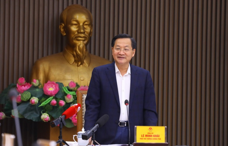 Phó Thủ tướng Lê Minh Khái phát biểu tại cuộc làm việc. (Ảnh: VGP)