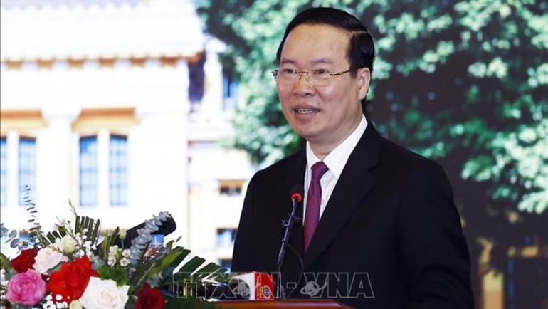 Chủ tịch nước Võ Văn Thưởng phát biểu chỉ đạo. (Ảnh: Thống Nhất/TTXVN)