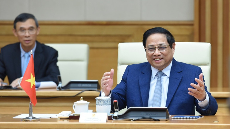 Thủ tướng Phạm Minh Chính phát biểu ý kiến tại buổi hội kiến. Thủ tướng Phạm Minh Chính phát biểu ý kiến tại buổi hội kiến.