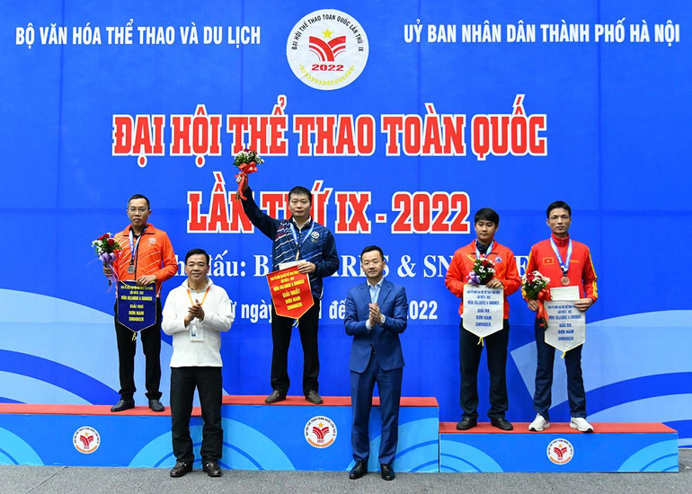 Lễ trao huy chương cho các vận động viên tại nội dung Snooker đơn nam.