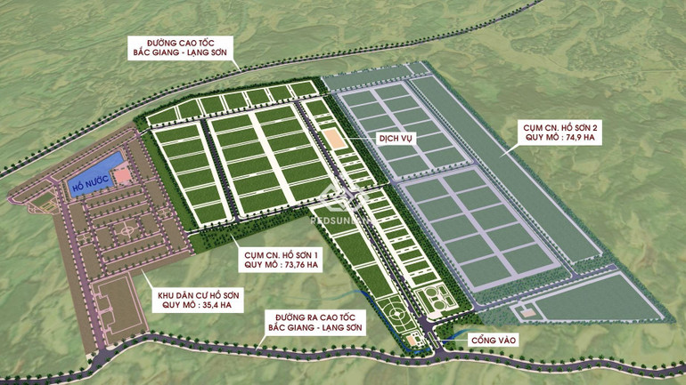 Phối cảnh vị trí Cụm Công nghiệp Hồ Sơn 1, huyện Hữu Lũng, tỉnh Lạng Sơn.