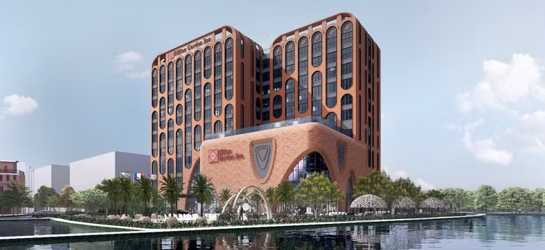 Phối cảnh Khách sạn cao 10 tầng với điểm nhấn kiến trúc độc đáo. Phối cảnh Khách sạn cao 10 tầng với điểm nhấn kiến trúc độc đáo.