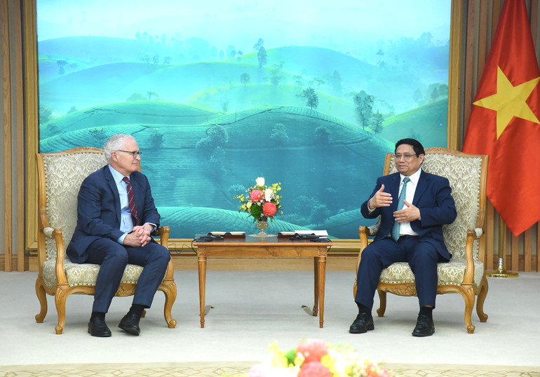 Thủ tướng Phạm Minh Chính phát biểu tại buổi tiếp. (Ảnh: TRẦN HẢI)