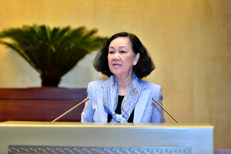 Đồng chí Trương Thị Mai phát biểu kết luận hội nghị. Ảnh: ĐĂNG KHOA