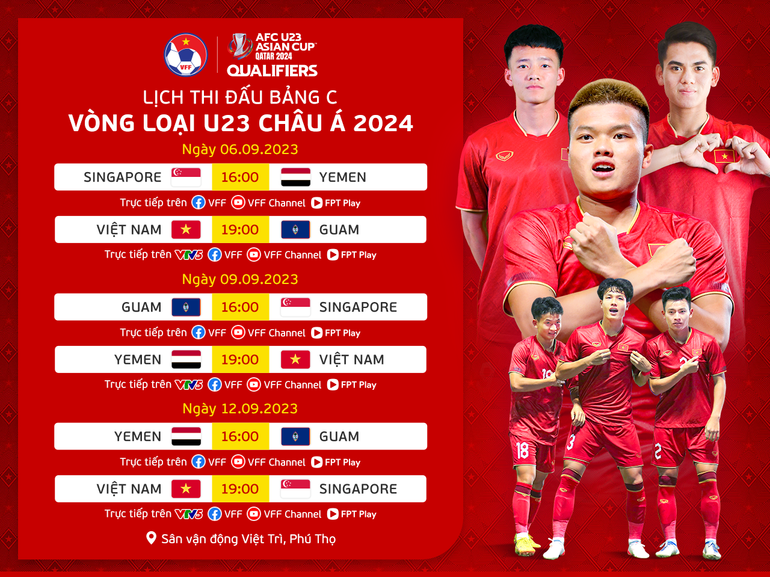 Lịch thi đấu bảng C Vòng loại U23 châu Á 2023. (Nguồn: VFF)