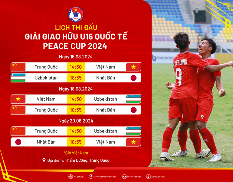 Lịch thi đấu Giải giao hữu U16 quốc tế - Peace Cup 2024. (Nguồn: VFF)