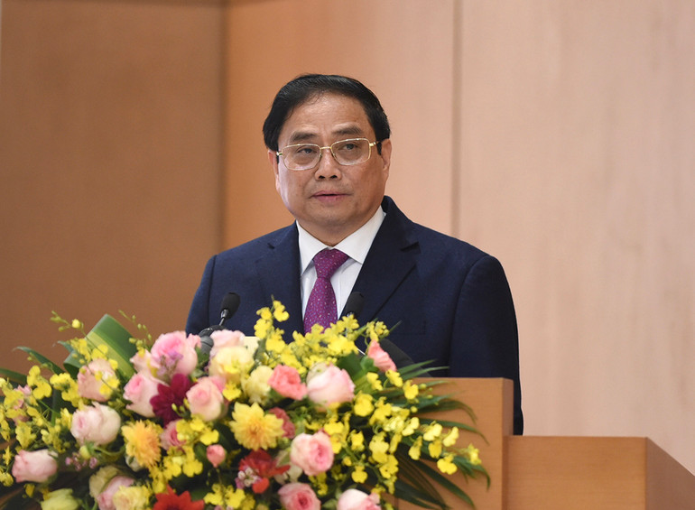 Thủ tướng Phạm Minh Chính phát biểu tại hội nghị. (Ảnh: Trần Hải) Thủ tướng Phạm Minh Chính phát biểu tại hội nghị. (Ảnh: Trần Hải)