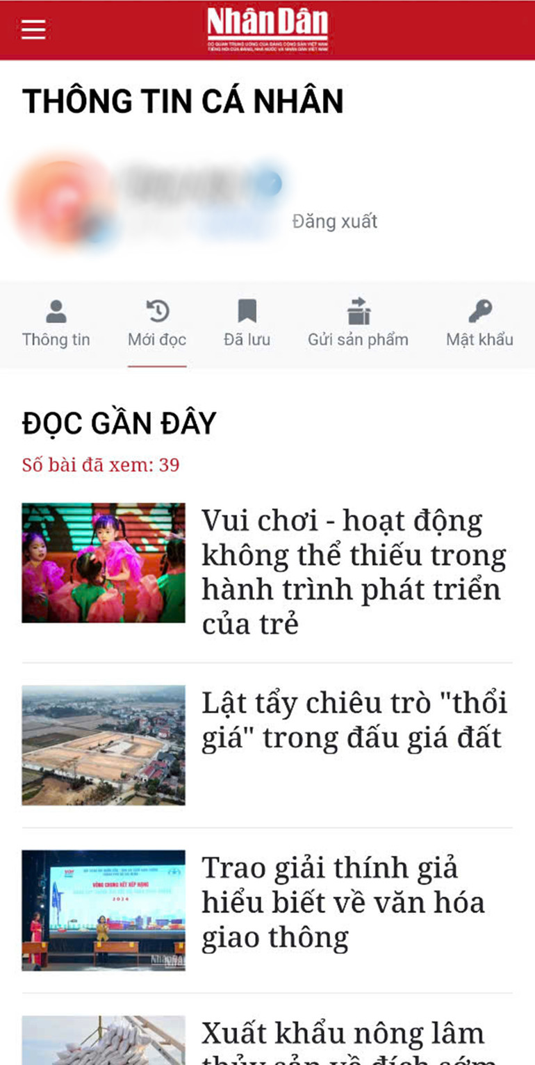 Tab Mới đọc trong trang hồ sơ của bạn đọc trên nhandan.vn. Tab Mới đọc trong trang hồ sơ của bạn đọc trên nhandan.vn.