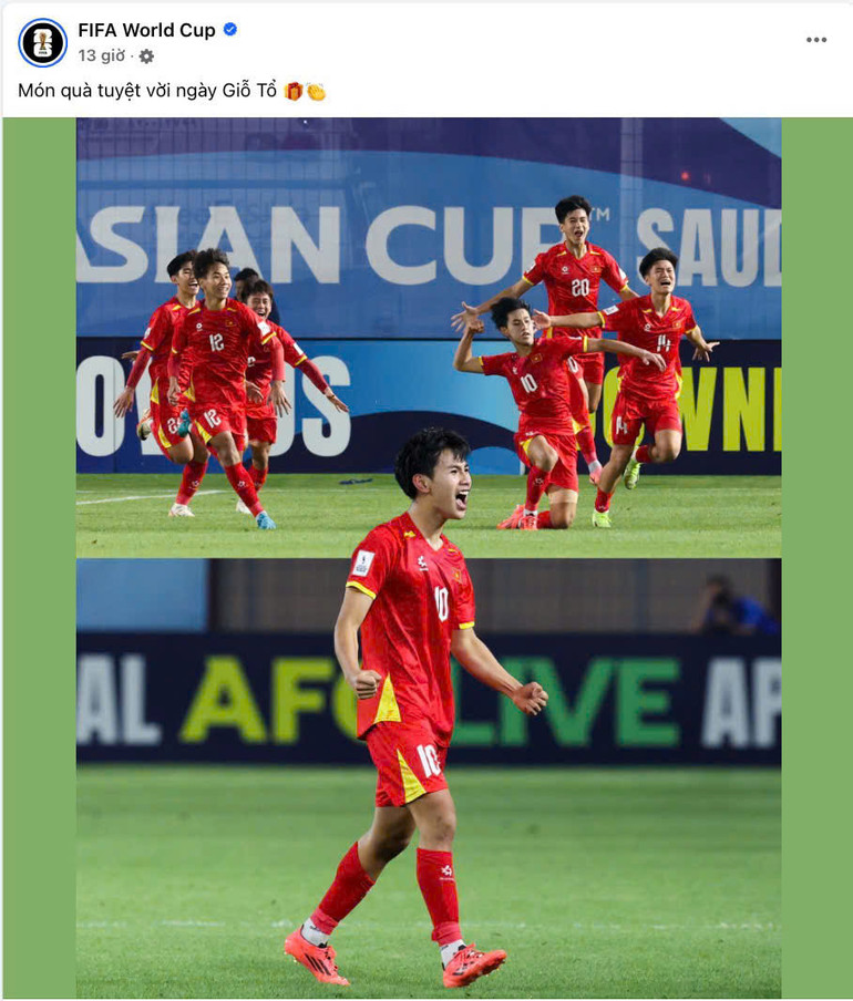 FIFA đăng dòng trạng thái chúc mừng U17 Việt Nam (Ảnh: FIFA World Cup)