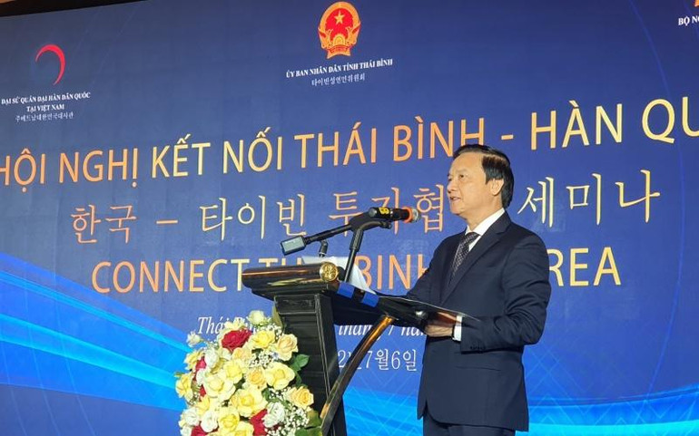 Phó Chủ tịch Quốc hội Nguyễn Khắc Định phát biểu tại Hội nghị “Kết nối Thái Bình-Hàn Quốc”. Anh_3_2-1657089619358.jpg