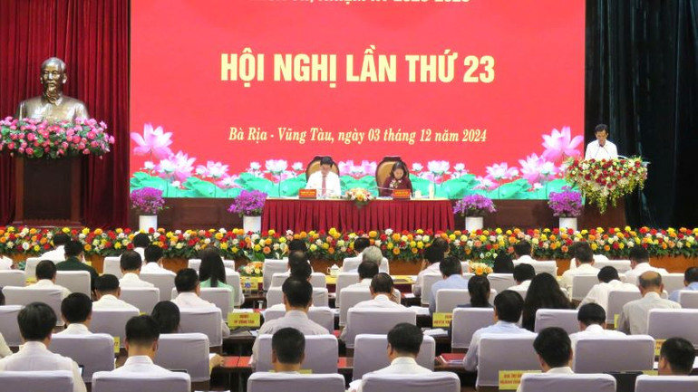 Toàn cảnh hội nghị lần thứ 23 Ban Chấp hành Đảng bộ tỉnh Bà Rịa-Vũng Tàu khóa VII, nhiệm kỳ 2020-2025.