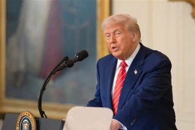 Tổng thống Mỹ Donald Trump phát biểu tại Nhà Trắng ngày 8/5/2025. (Ảnh: THX/TTXVN)