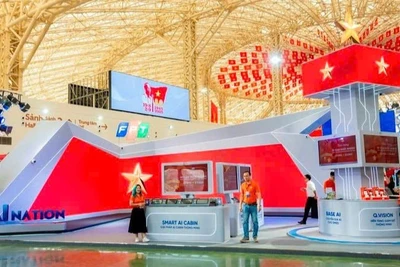 Gian hàng triển lãm của FPT về ứng dụng AI trong các lĩnh vực.