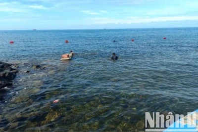 Lắp đặt hệ thống phao giới hạn vùng tắm biển ở đặc khu Cồn Cỏ.