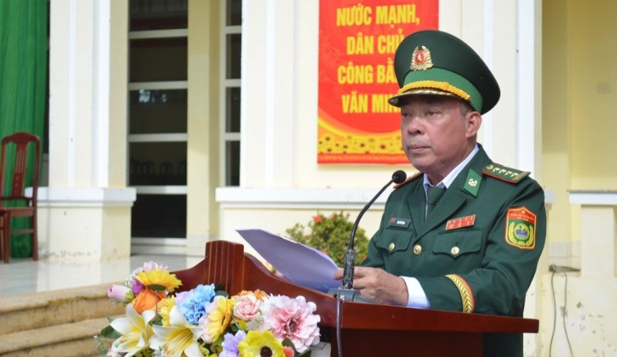 Đại tá Đào Viết Hùng, Chỉ huy trưởng Bộ đội Biên phòng tỉnh Đắk Lắk phát biểu tại buổi lễ. img-0814-4370.jpg