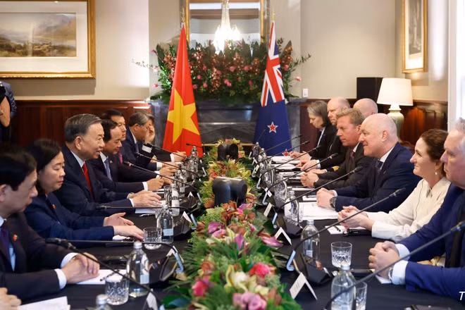 Tổng Bí thư, Chủ tịch nước Tô Lâm hội đàm chính thức với Thủ tướng New Zealand Christopher Luxon. (Ảnh: Thống Nhất/TTXVN)
