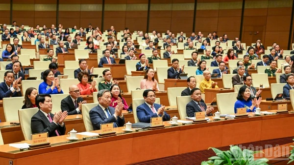 Lãnh đạo Đảng, Nhà nước cùng các đại biểu Quốc hội tham dự phiên họp. (Ảnh: DUY LINH)