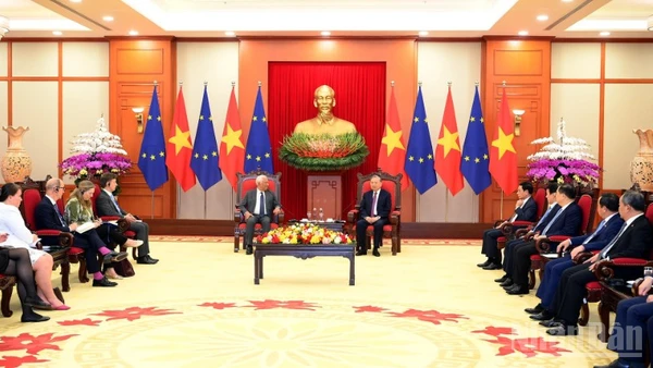 Quang cảnh cuộc tiếp tại Trụ sở Trung ương Đảng. (Ảnh: ĐĂNG KHOA)