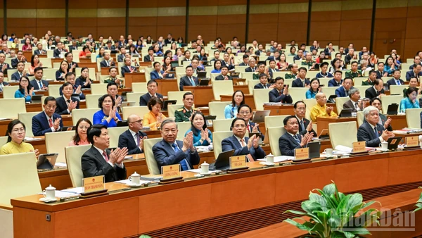 Lãnh đạo Đảng, Nhà nước cùng các đại biểu Quốc hội tham dự phiên họp tại Kỳ họp thứ 10, Quốc hội khóa XV. (Ảnh: DUY LINH)