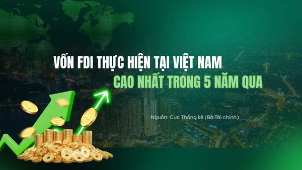 [Infographic] Vốn FDI thực hiện tại Việt Nam cao nhất trong 5 năm qua