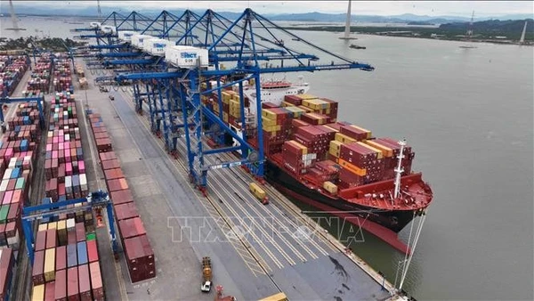 Bốc xếp hàng hoá xuất khẩu ở Cảng container quốc tế Hải Phòng. (Ảnh: TTXVN)